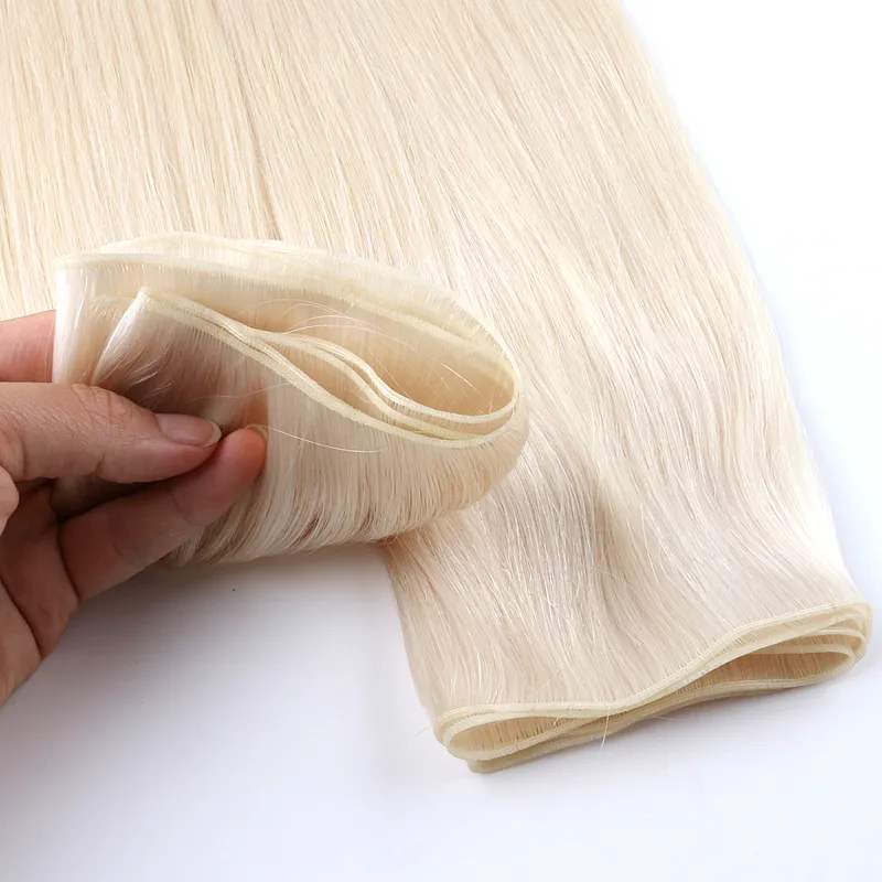 100% cheveux humains attachés à la main trame extrémités épaisses peuvent être coupés Invisible Genius trame extension de cheveux