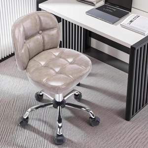 Chaise de bureau pivotante réglable en hauteur avec dossier, chaise de bureau compacte pour la maison, le bureau ou le poste de travail, siège en cuir, base chromée - Product Image 3