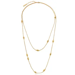 Mode personnalisée plaqué laiton 18k or petite boule Double empilée longue chaîne de pull pour femme