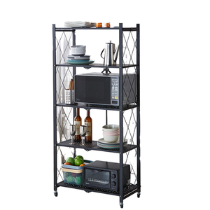 Estante de almacenamiento <span class=keywords><strong>plegable</strong></span> para cocina, estantes de soporte de flores para exteriores sin instalación, estantería de acero al carbono con ruedas, estantería con ruedas - Product Image 1
