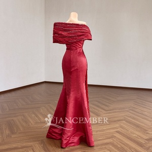 Rsm261075 Magnifique robe de soirée bordeaux en satin à épaules dénudées avec perles de cristal diagonales, coupe trapèze, robe de soirée formelle Jancember - Product Image 6