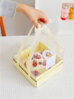 Boîte à gâteau en papier avec poignée en ruban jaune clair de 4/6 pouces, couvercle transparent en PVC, boîte à cadeaux pour fête d'anniversaire, boîte à pâtisserie, boîte à cupcakes