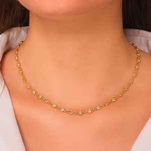 Round Brilliant Moissanite Diamond Link <b>Necklace</b> 925 Sterling Silver Gold Plated Dainty <b>Statement</b> Wedding Engagement Gift - Product Image 4