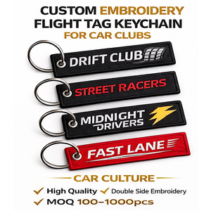 Accessoires personnalisés d'usine : Porte-clés en tissu double face avec broderie de logo de marque et lettres, style Jet Tag - Product Image 5