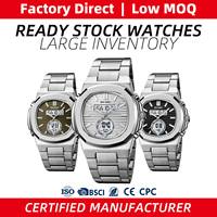 SKMEI # 2279 Jam Tangan Pria Logam Dial Bulat Dual Time Digital Analog dengan 3 Tampilan Waktu Lampu Latar LED Alarm Chime Stopwatch