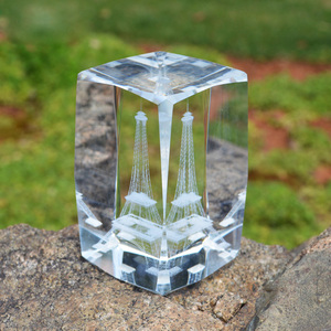 Etched <strong>3D</strong> <strong>Eiffel</strong> <strong>Tower</strong> Laser Crystal Glass Block MH-F0149 - Product Image 3