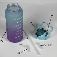 Bouteille d'eau de sport de grande capacité de 2 litres de couleur dégradée bouteille de voyage en plastique givré 2000ML bouteille à boire