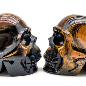 Teschio di cristallo naturale all'ingrosso fatto a mano con teschio di occhio di tigre con intaglio di cristallo Flash dorato <span class=keywords><strong>per</strong></span> la decorazione e la vendita - Product Image 2