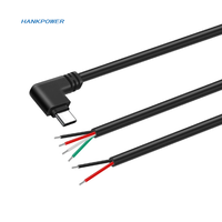 Usine OEM USB2.0 Câble USB C 90 degrés à angle droit de type C mâle pour ouvrir les 2 4 cœurs nus
