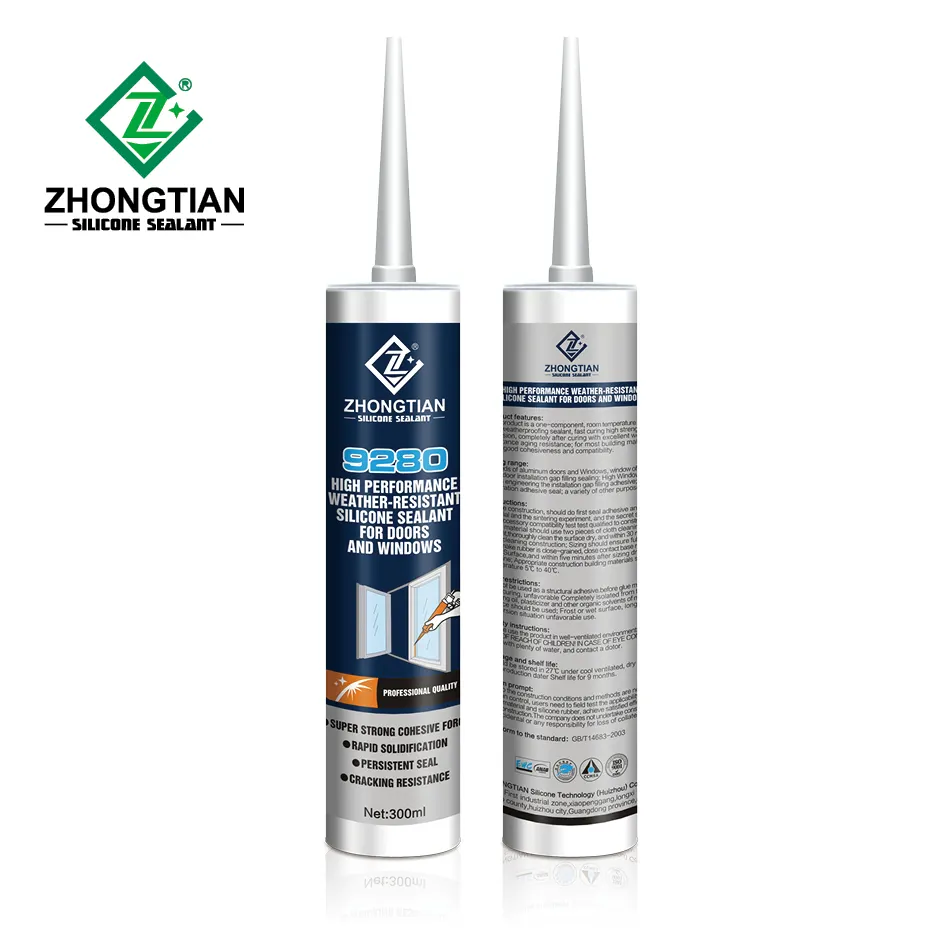 ZT-9280 Mastic en silicone blanc à séchage rapide Adhésif standard pour portes et fenêtres 100% Silicone neutre non corrosif sans lacunes