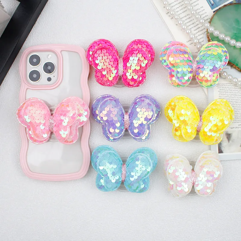 Mobile Phone Accessories A Gifts Luxury Design Phone Socket Factory Wholesale Butterfly Sequin Collapsible Grip Stand Give Gifts