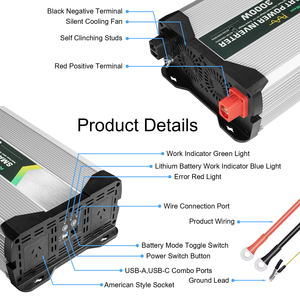 <span class=keywords><strong>Inverter</strong></span> di Potenza per Auto a Onda Sinusoidale Pura <span class=keywords><strong>3000W</strong></span> con Uscita Doppia/Singola 5V/3.1A e 9V/1.67A con Caricatore - Product Image 3