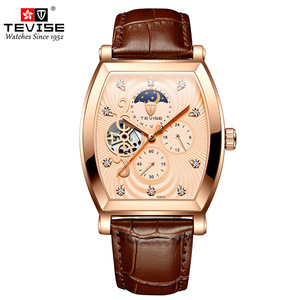 Montre automatique de haute qualité, montre de luxe avec boîtier carré, bracelet en cuir, montre pour homme - Product Image 4