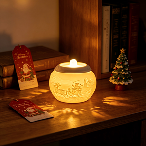 <span class=keywords><strong>Lampada</strong></span> Aromatica LED Natalizia in Porcellana Traslucida con Renna e Slitta di Babbo Natale in Rilievo, Luce Notturna per Decorazioni Festive - Product Image 4