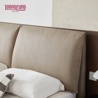 LOONGFUNG Komfortorientiertes Echtleder-Softbett mit Massivholz-Lattenrost und Hochdichtem Gepolstertem Kopfteil für Hotelzimmer