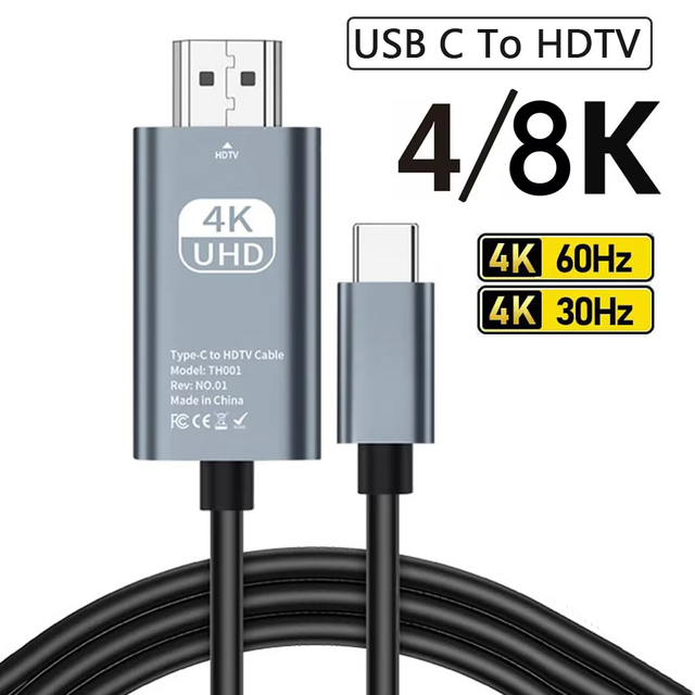 4K 60Hz 30Hz 8K USB C to HDMI-compatible Cable Type C Adapter HDTV Converter Cable for Phone 15 MacBook