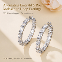 Boucles d'oreilles créoles en moissanite taille émeraude, sertissage complet à griffes, boucles d'oreilles de luxe, approvisionnement en gros pour revendeurs de bijoux