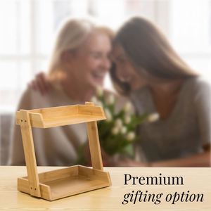 High Quality Bamboo Makeup Organizer 2 Layer Cosmetics Organizer Bathroom <b>Shelves</b> - Product Image 5