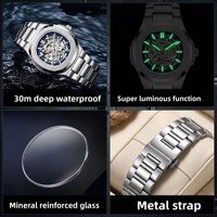 Montre mécanique squelette tourbillon de luxe pour homme, style affaires, haute qualité, lumineuse, étanche, automatique