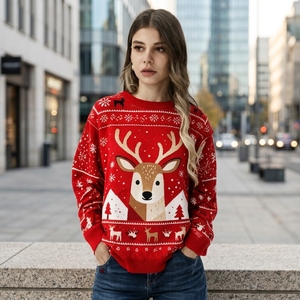 Custom Unisex Christmas Sweater Big Reindeer Snowflake Fair Isle Men <strong>Women</strong> Knit Neutral Holiday Party Ugly <strong>Xmas</strong> <strong>Jumper</strong> - Product Image 2