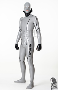 Combinaison en <span class=keywords><strong>latex</strong></span> argenté métallisé de marque <span class=keywords><strong>Catfish</strong></span> pour homme avec capuche double couche - Product Image 2