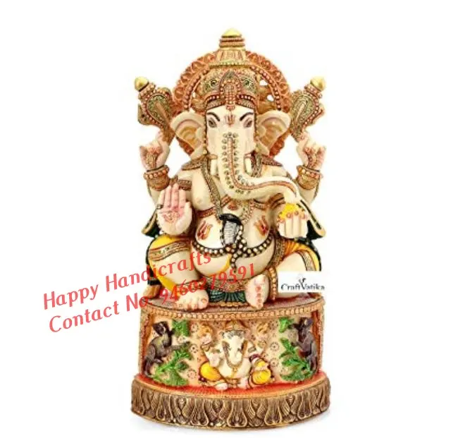 Colorido Señor Ganesha Murti perfecto de mármol blanco de diseñador chapado en oro ídolo para casa decoración y regalo modelo