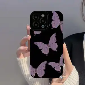 Coque de téléphone dessin animé mignon pour iPhone 15 14 pro max 13 12 11 Ins coque de téléphone papillon violet