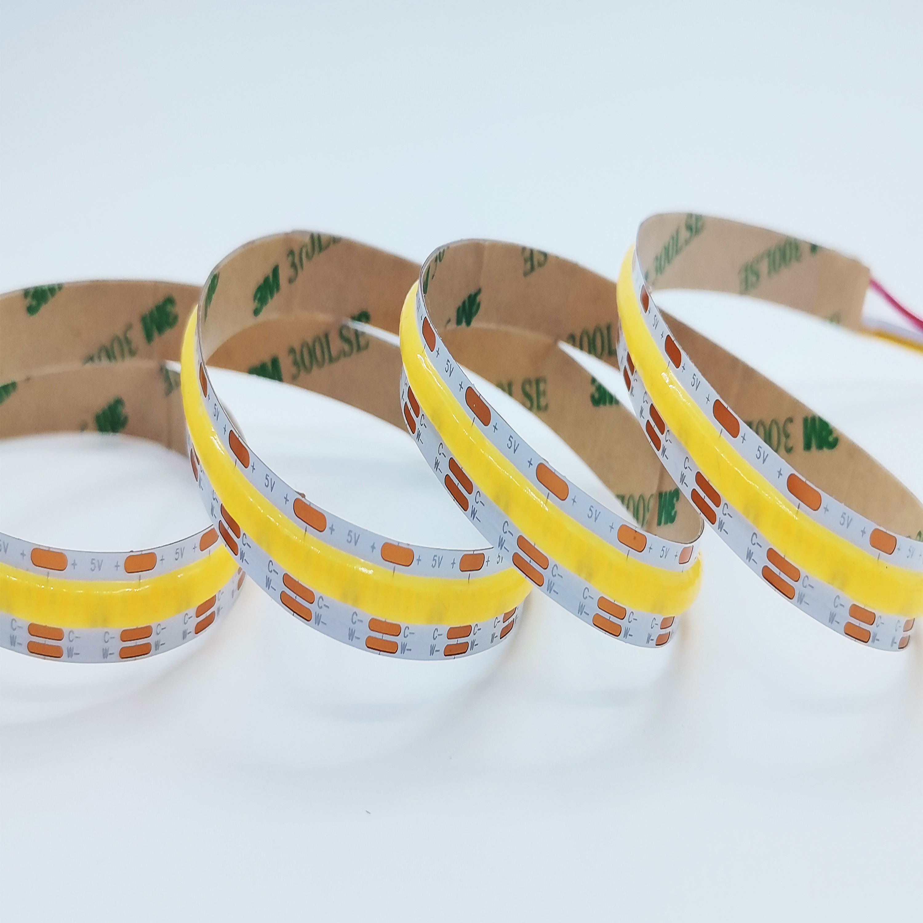 Flexible 3-Color Dimmable Dual-Color Temp COB LED Strip Light 5V 10mm 640 LEDs USB High CRI 90 for Wardrobe Bedroom Ambient