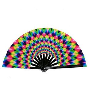 Large Folding Rainbow Hand Fan for Dance Music Festival Carved Fairy Style with <b>Bamboo</b> Ribs for Drag Queen Rave - Product Image 5