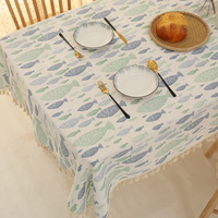 Nouvelle Nappe de Créateur Tendance à Imprimé Floral et Pompons pour la Maison