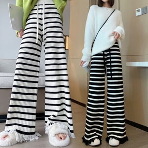 <span class=keywords><strong>Pantaloni</strong></span> larghi <span class=keywords><strong>in</strong></span> <span class=keywords><strong>maglia</strong></span> a righe bianche dritte a vita alta da donna alla moda - Product Image 6