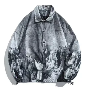 DiZNEW High Street hip hop autumn vintage print jacket men plus-size loose oil painting casual coat