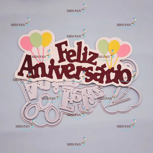 Matrices de découpe en métal « Joyeux Anniversaire » <span class=keywords><strong>portugaises</strong></span> très vendues pour la création de cartes, artisanat fait main, découpe pour scrapbooking - Product Image 2