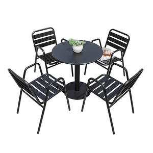 <b>Aluminum</b> Garden Set Outdoor Furniture 4 Seater Round <b>Table</b> With Chairs Weather Resistant Minimalist Design For Courtyard Use - Product Image 1