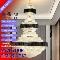 DUOMEIJU Lustre LED en cristal de luxe doré à hauteur réglable, éclairage pour hôtel, église, escalier, grande taille, 3000K, lumière chaude