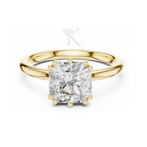 Anillo de Compromiso Solitario Elegante con Corte Cojín, Oro Amarillo de 14K, Anillo con Halo Oculto, Anillo de Boda Único de Doble Punta, Minimalista - Product Image 1