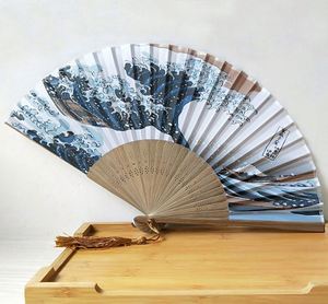 Abanico Plegable de Bambú con Diseño de Olas Estilo Japonés, Impresión Personalizada y Técnica de Tallado, para Bodas - Product Image 3