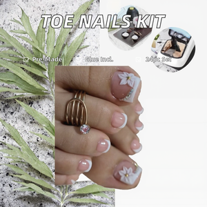 Qianya 24 piezas Toe Press en uñas con diseño floral blanco y diamantes-Arte de uñas de pedicura elegante con estilo de lujo suave - Product Image 3