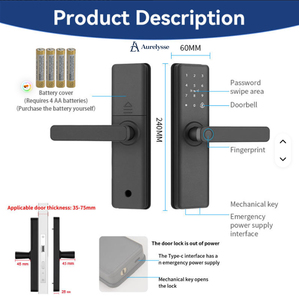 <span class=keywords><strong>Cerradura</strong></span> Inteligente para Puerta Aurelysse Tuya/TTlock, con Huella Dactilar Biométrica, <span class=keywords><strong>Seguridad</strong></span> <span class=keywords><strong>Digital</strong></span>, para Hogar, Oficina, Apartamento, Sistema Electrónico Inteligente - Product Image 5
