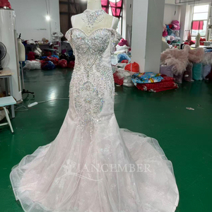 Robe de soirée sirène rose poudré de luxe Mc022, ornée de cristaux, corset cœur, appliques florales, volants en tulle, robe de fête Jancember - Product Image 3