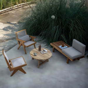 Conjunto de Muebles de Teca para Patio Exterior, para Alquiler Vacacional, Balcón de Hotel, Sofá, Silla y Mesa de Centro - Product Image 1