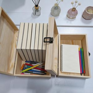 Caja <span class=keywords><strong>de</strong></span> Almacenamiento <span class=keywords><strong>de</strong></span> Madera Grande sin Acabado con Tapa, Cajas <span class=keywords><strong>de</strong></span> Madera Maciza <span class=keywords><strong>de</strong></span> Pino para Manualidades con Caja Pequeña Adicional para Regalos - Product Image 2
