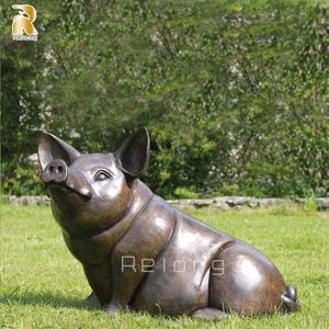 屋外の庭の装飾等身大の金属動物の彫刻ブロンズ豚の像 - Product Image 4