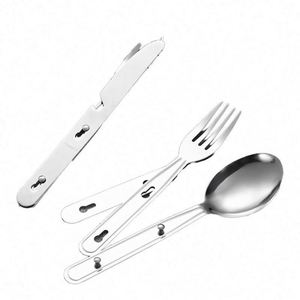 Ensemble de couverts de voyage empilables 3-en-1 en acier inoxydable pour pique-nique et camping en extérieur - Product Image 1