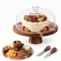 Ensemble de supports à gâteau de mariage personnalisés en bois, planche à charcuterie de 11,8 pouces avec couvercle pour mariage, fête d'anniversaire, dessert, support à gâteau en bois