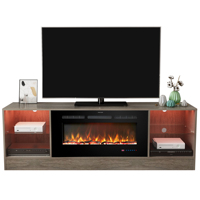 Meuble TV Luxstar 72" avec Foyer Électrique 36" Lumière LED, Meuble de Rangement en Bois, Console Multimédia pour Téléviseur avec Cheminée