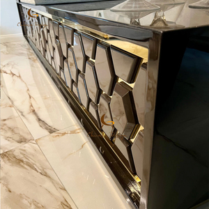 Luxury 3D Geometric Honeycomb <b>TV</b> <b>Stand</b> Gold Top Modern Living Room Cabinet - Product Image 3