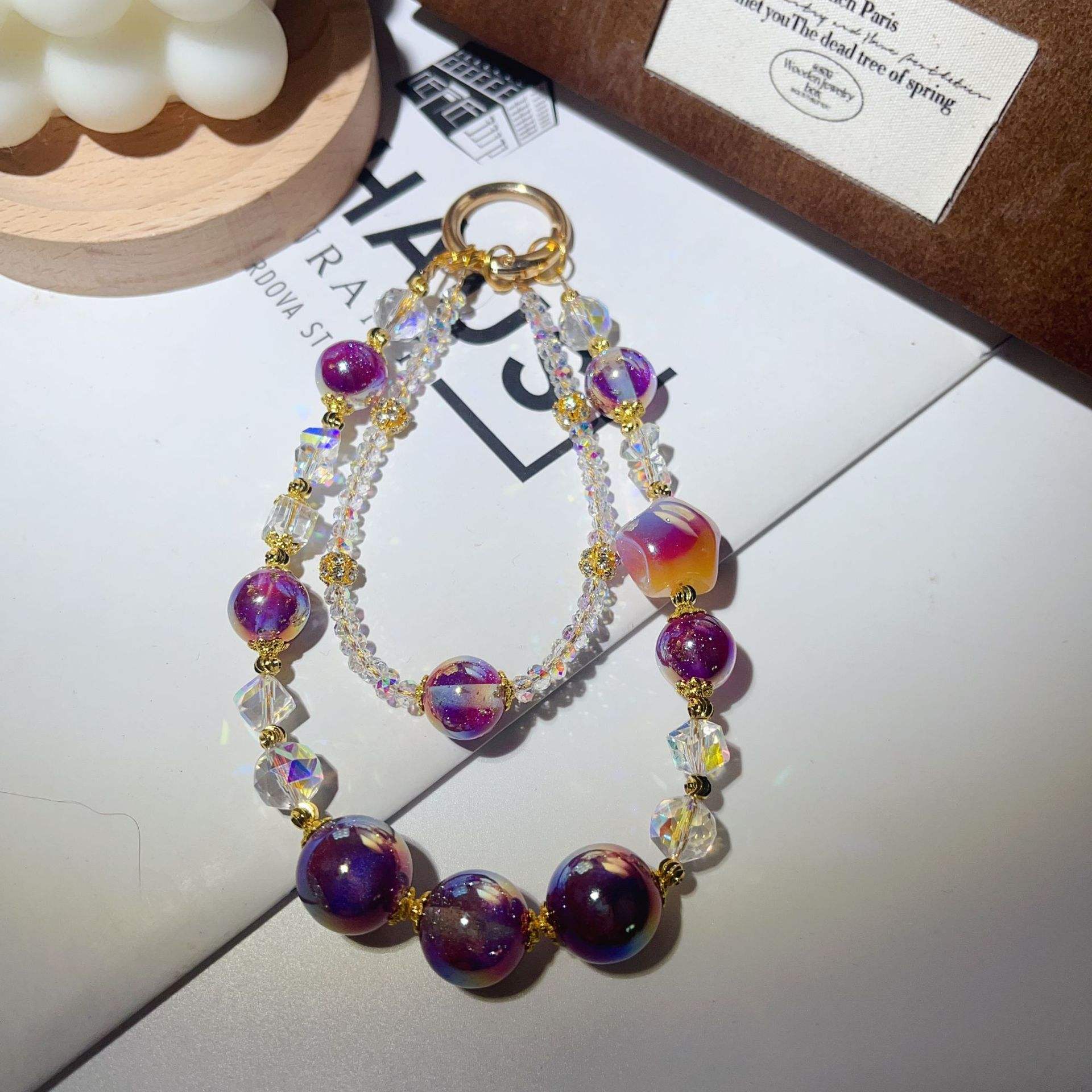 Gold foil double layer chain medium purple