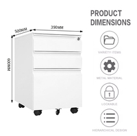 Meuble de rangement mobile pliable à 3 tiroirs en acier robuste et contemporain pour bureau, avec roulettes verrouillables, vente en gros
