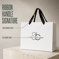 Sacola Promocional Personalizada de Luxo com Alça de Fita, Revestimento Fosco, Revestimento em Folha de Ouro, Laminada, Reciclável, Impermeável, Ecológica, Grande e Média, Branca